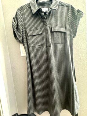 Nanette Nanette Lepore Grey Pinstripe Shirt Dress - Large